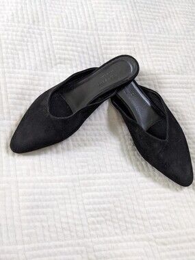 EVERLANE The V Mule Pointed Toe Black Suede Italy Size 7.5